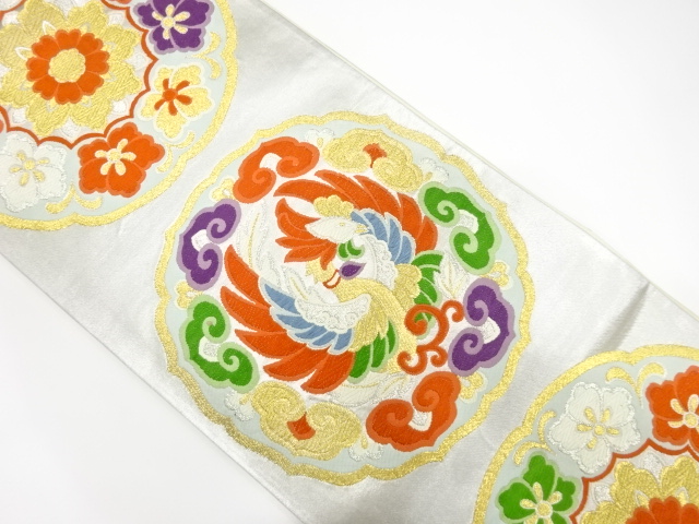 アンティーク　鏡裏に鳳凰・花模様織出し袋帯（着用可）